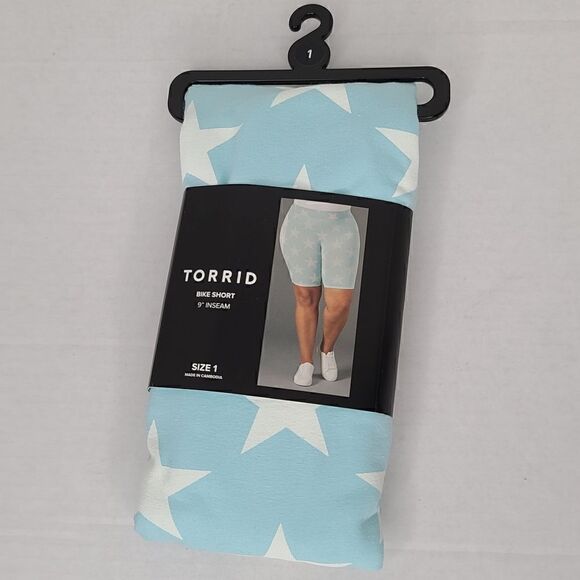 1X 14W 16W Torrid Blue & White Star Bike Shorts High Waist Stretch Loungewear - Picture 2 of 7
